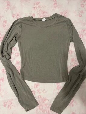 Garage Olive Ribbed Long-Sleeve Crewneck Top